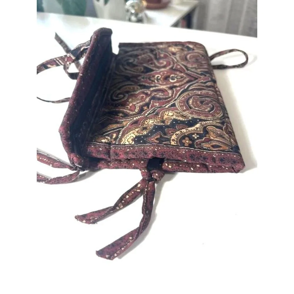 Rare Vintage 90s Vera Bradley Mocha Paisley Quilted Tri-Fold Cosmetic Case